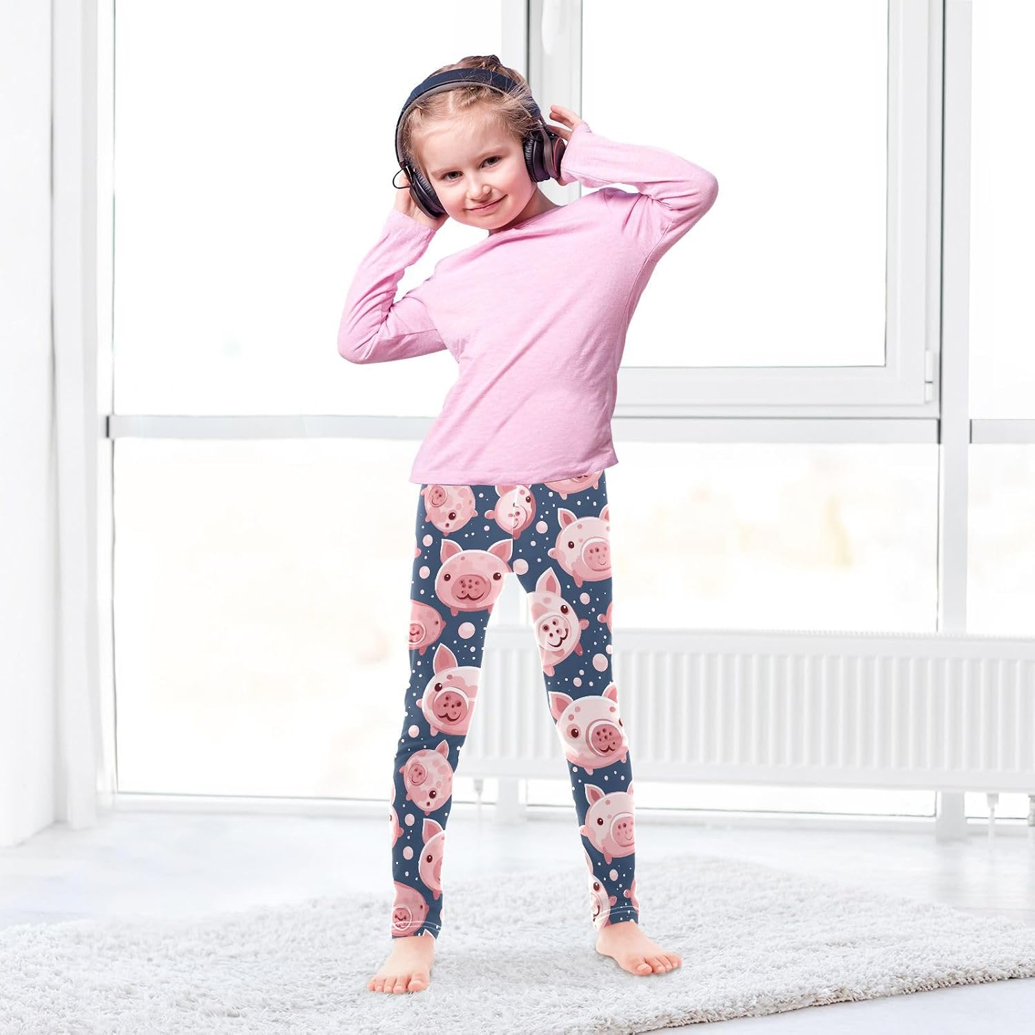 Kids Full-Length Leggings Pig Navy Blue