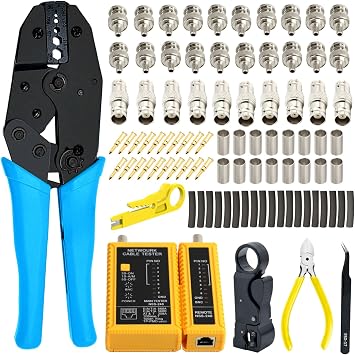 Gaobige Coaxial Cable Tool Kit - BNC Crimp tool for RG58, RG59, RG62, RG174, 20PCS BNC Male Crimp Connectors for RG58 and 10PCS Female to Female Connectors, Heat Shrink Tubing Cable Tester, Stripper