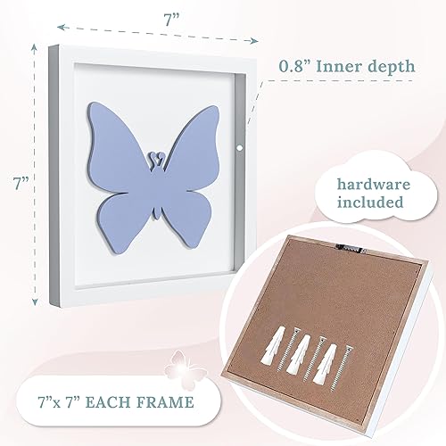 Vista 7 de Tide and Tales Decoración de habitación de mariposa 3D para niñas, juego de 3 (7 x 7 pulgadas), arte de pared de madera enmarcado para guardería