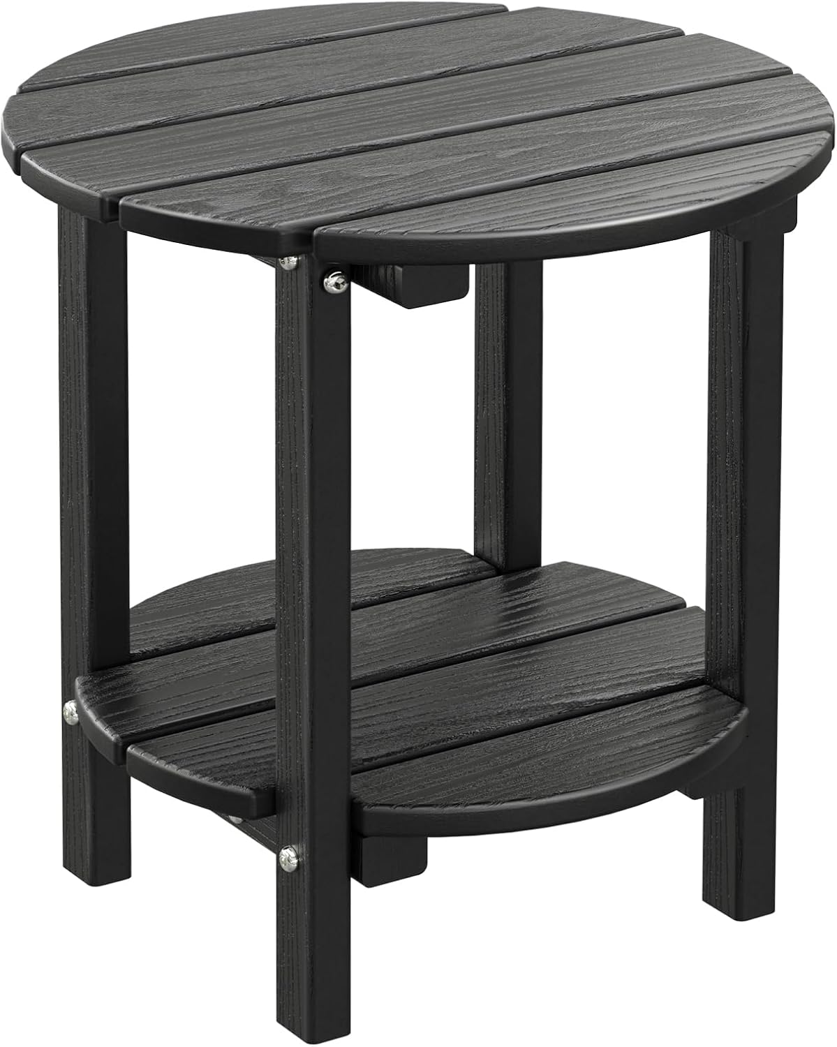 2 Tier Round Outdoor Side Table with Wood-Like Grain, HDPE Adirondack Table Patio Side Table, Weather Resistant End Table for Pool, Patio & Porch, Small Outdoor Table(Black, Round)