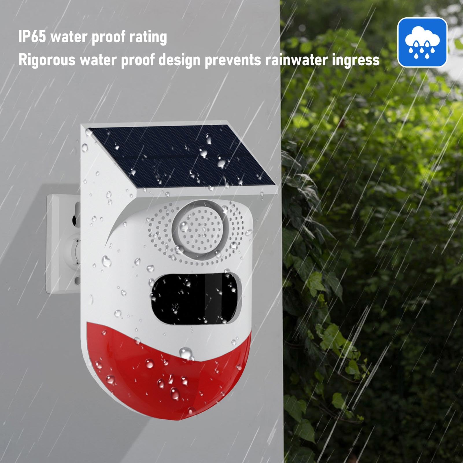 Tangxi Luz de Alarma Estroboscópica Solar, Sirena con Sensor de Movimiento, Sirena de Alarma para Exteriores con Control Remoto, Luz de Sirena de Seguridad de Sonido de 120 DB, IP67 a