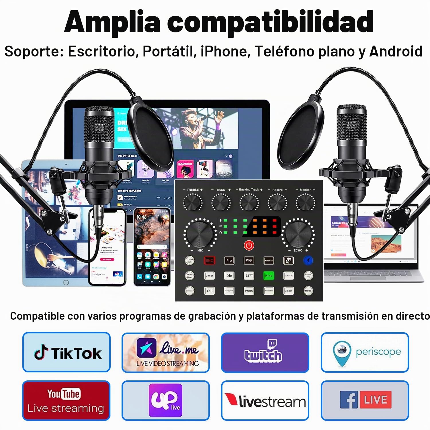 sktome Paquete de equipo de podcast para 2, cambiador de voz V8s con micrófono de podcast BM-800, micrófono condensador de estudio perfecto para podcasting, grabación, canto, transmisión y juegos