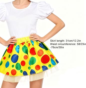 Adult Clown Tutu Skirt Elastic Short Rainbow Polka Dot Skirt for Halloween Festival Parade Carnival Circus Costume Clown Costume Accessories