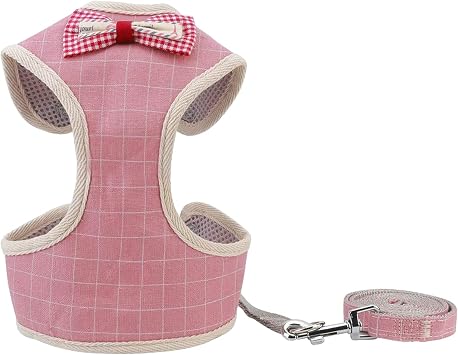 voopet Puppy Harness Easy to Put On & Take Off Step in Dog Harness, Puppy Soft Padded Mesh Front Vest with Leash, Adjustable Pets No-Pull Walking Harness with Cute Bows for Small Dogs and Cats