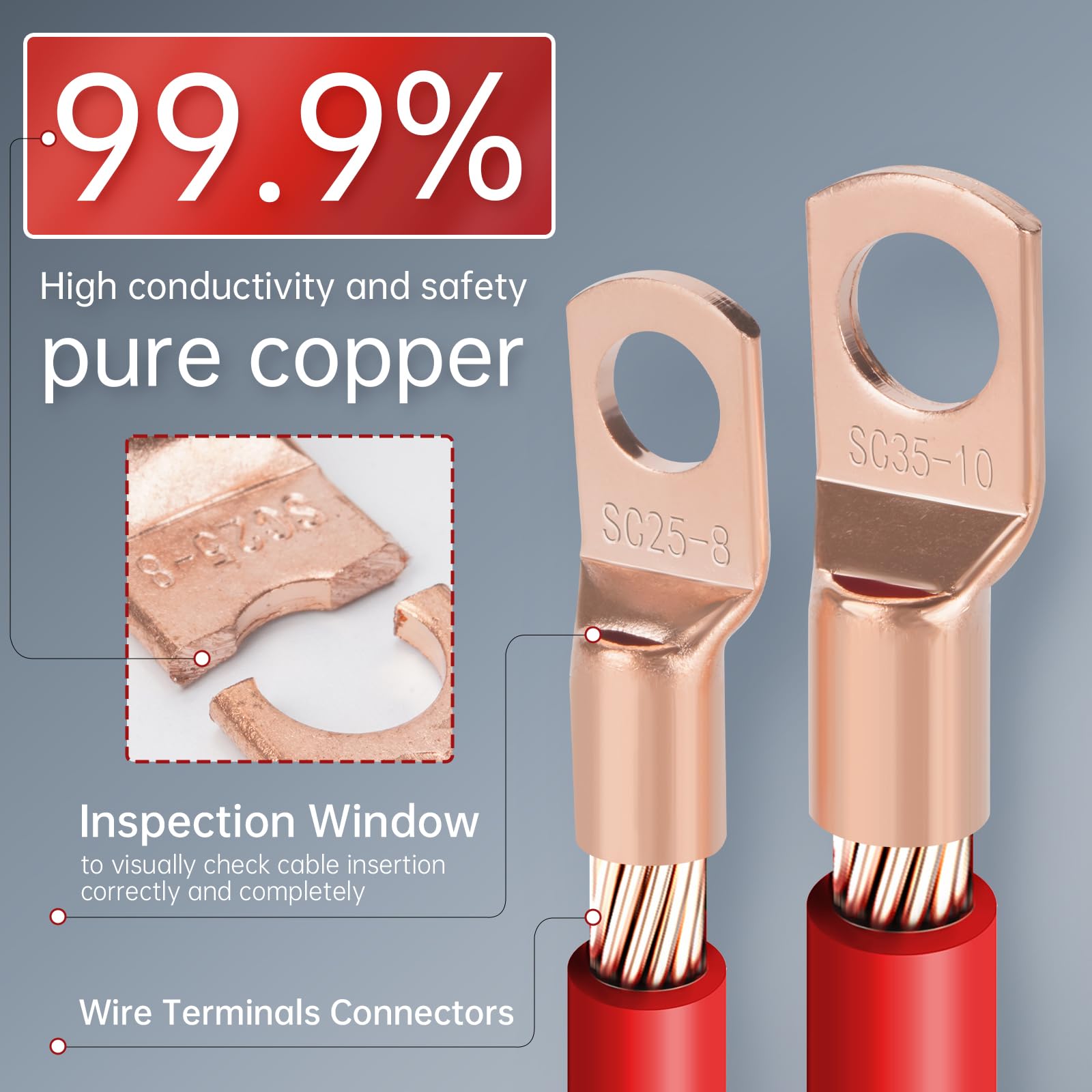 180 terminales de cable eléctrico de cobre grueso AWG2 4 6 8 10 12 calibre 12, terminales de anillo de terminales de anillo de extremo de batería, 240 piezas 3:1 kit surtido de tubos