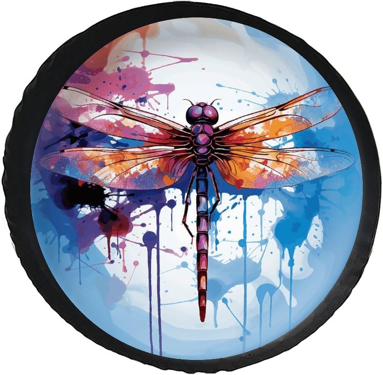 28"-34" Thickening Spare Tire Cover Colorful Abstract Dragonfly Waterproof Leather Tire Wheel Cover for Trailer Jeep RV SUV