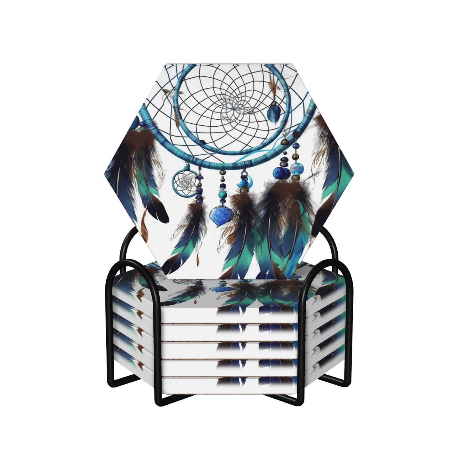 Dessous de verre ronds en céramique attrape-rêves 6x