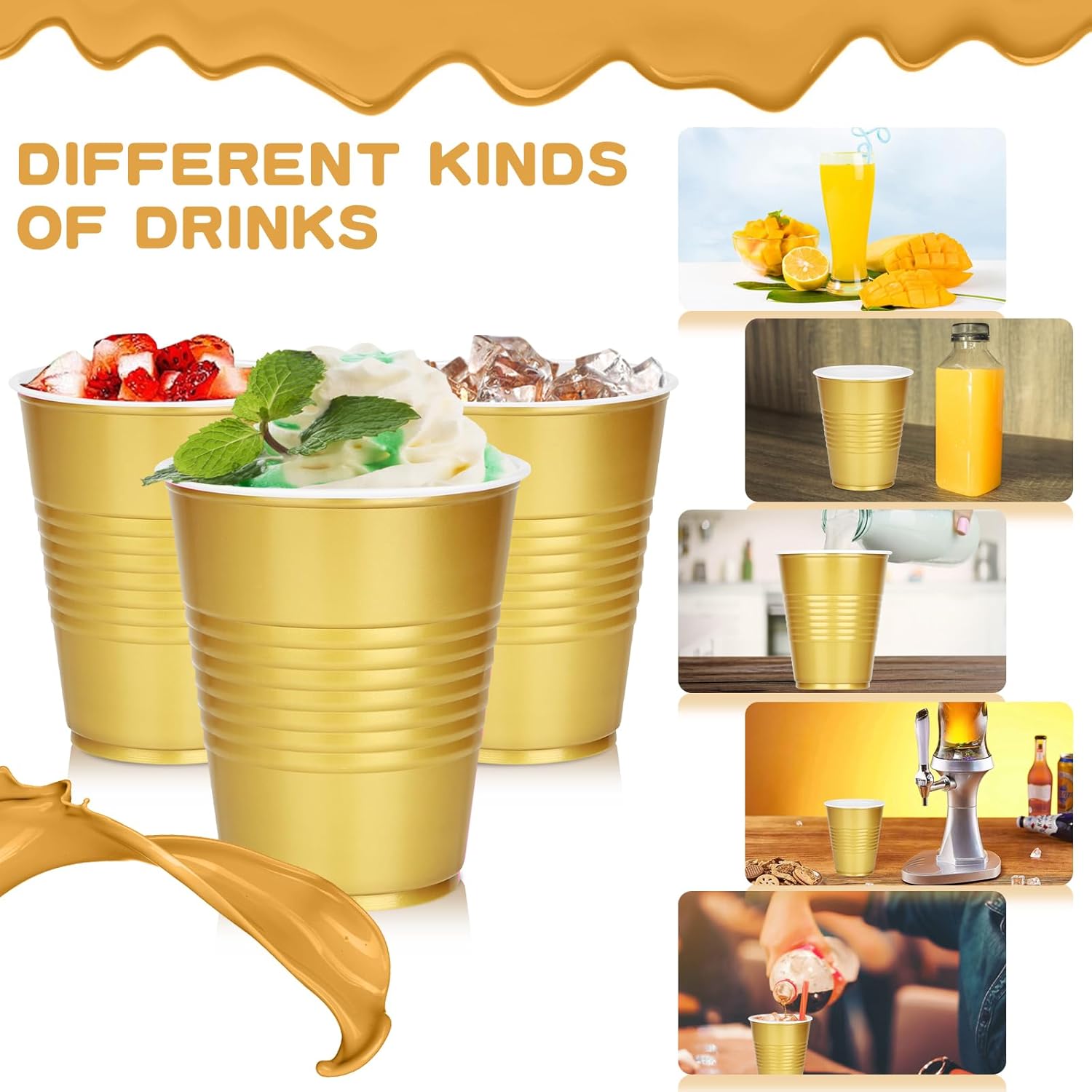 Dualshine 100 Pack Gold Plastic Cups 12 oz, Disposable Cups for Party, Heavy Duty Drinking Cup, Graduation Cups for Wedding Birthday, Valentine's Day Beer Taste Serving Sample Tastings Barbecues - Image 9