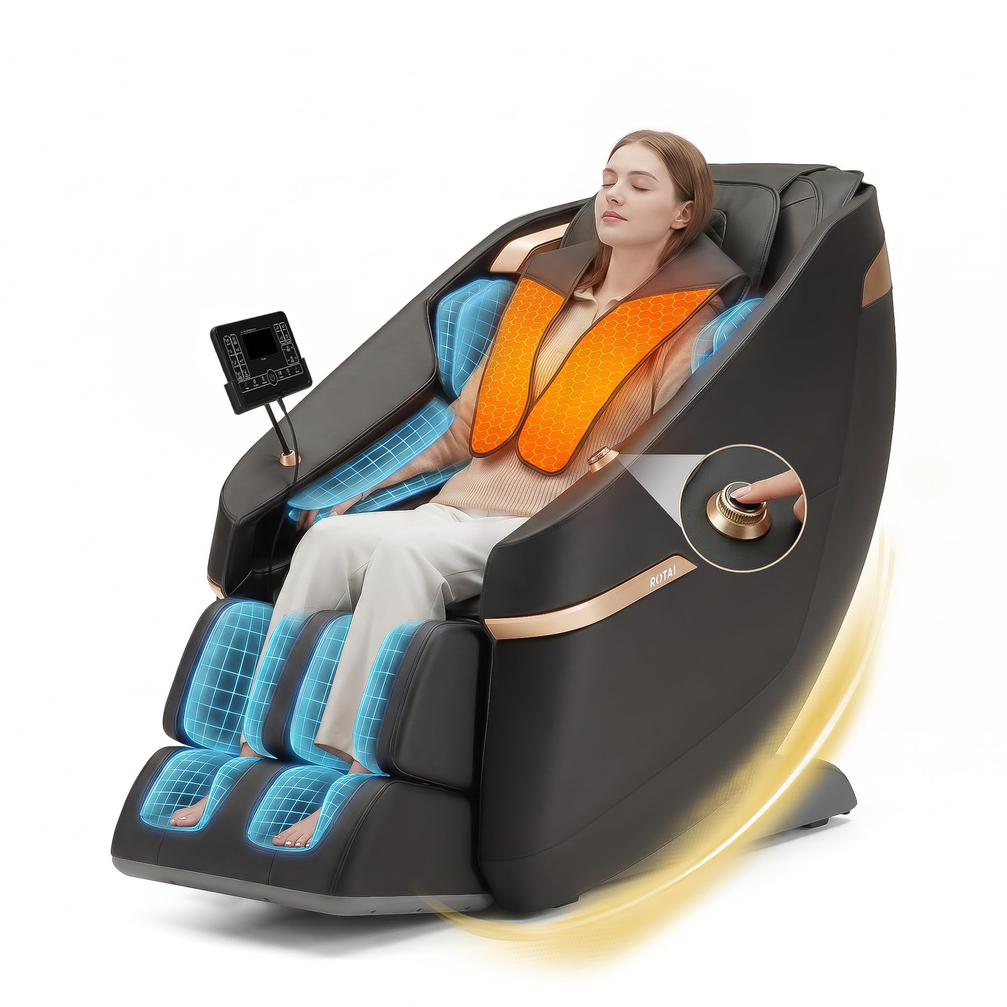Rotai Massage Chair Full Body, Zero Gravity with 24 Fixed Rollers (Black) | 15 Auto & 7 Manual Programs, 28 Airbags, Neck & Back Massage Recliner, Bluetooth & Heating Pad, Rocking Comfort for Home