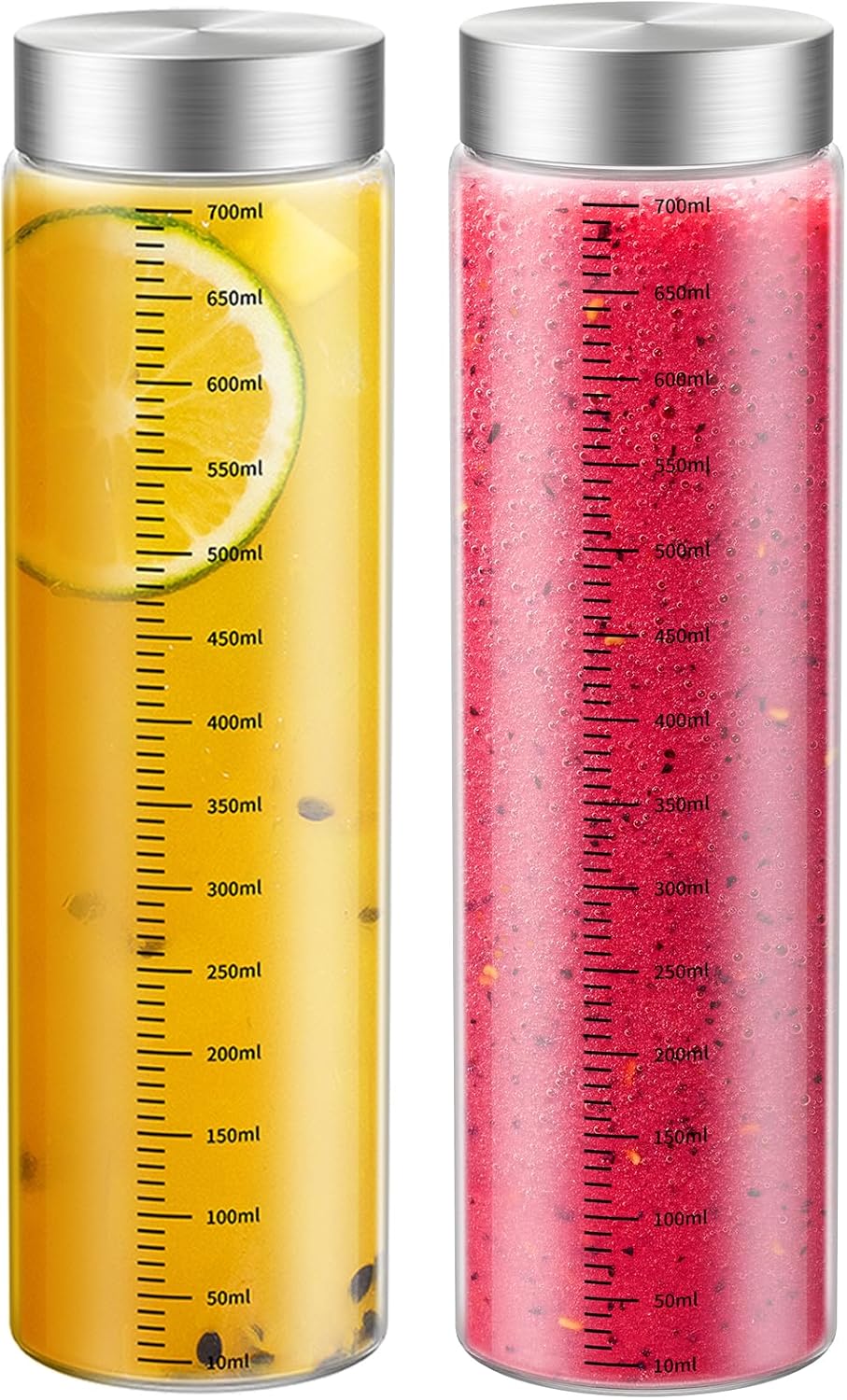 25 Oz Glass Juice Bottles, 2 Pack Glass Bottles with Lids, BPA Free, Borosilicate Glass, Leak Proof Lids for Juicing, Smoothies, Water Bottles, Food Storage, Shaker Bottles