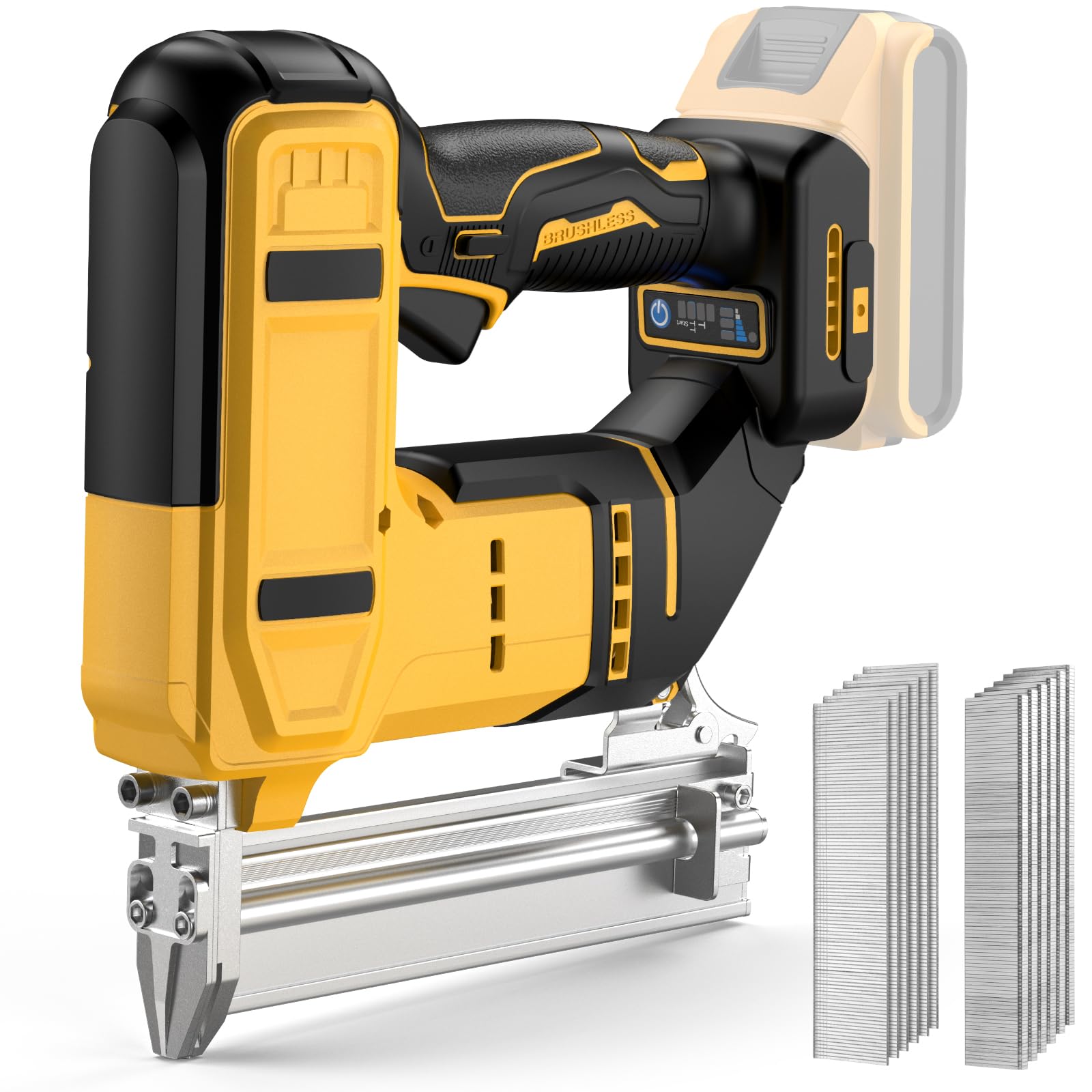 View 1 of 2-in-1 Cordless 18GA Nail Gun & Staple Gun, Compatible with Dewalt 20V Max Battery (No Battery), Electric Brad Nailer & Stapler Battery Powered with 1200 Brad Nails & Staples for Woodworking