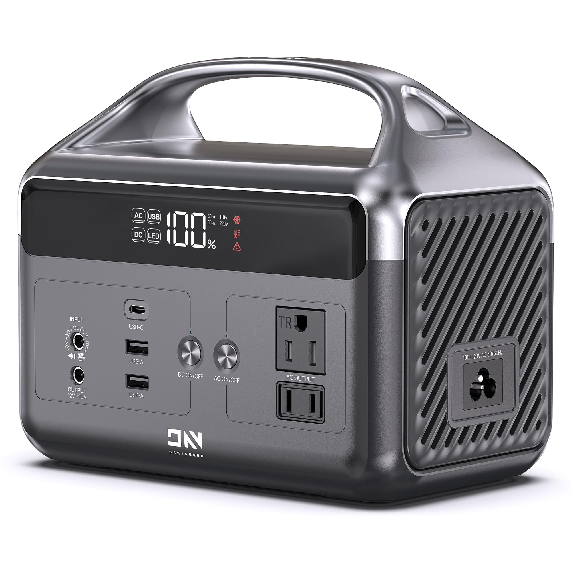 DaranEner Portable Power Station, 192Wh LiFePO4 Battery Backup Solar Generator with w/2 300W (Peak 600W) AC Outlets, USB-C PD 60W Fast Charge, Power Bank for Camping, Outdoor, Home,Emergency