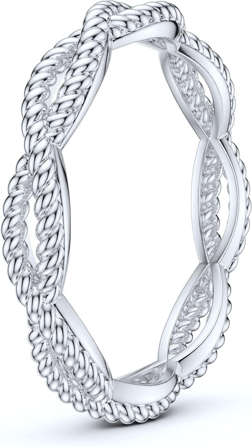 Solid 14k White Gold Infinity Twist Rope Wedding Band For Women Bridal Ring