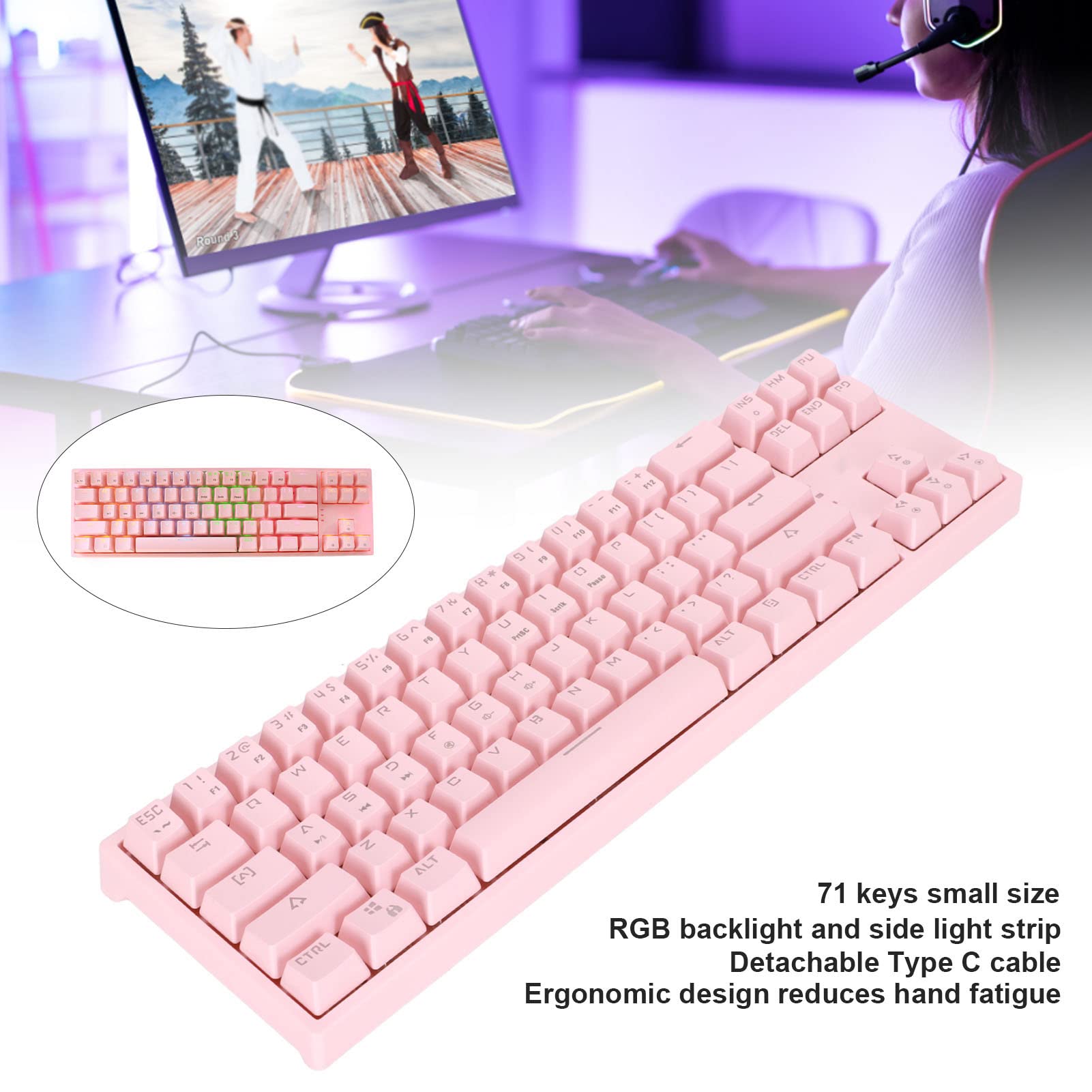 SIXRUN Tastiera Meccanica 71 Tasti Switch Blu (PINK)