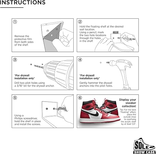 Miniatura 6 de Sole Showcase - 6 estantes flotantes transparentes para zapatos para mostrar y mostrar tu colección de tenis - Accesorios incluidos | Estante de