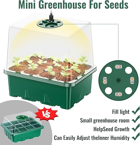 Miniatura 2 de NBPLUS Bandeja de inicio de semillas con luz de crecimiento, paquete de 5 60 celdas kit de inicio de semillas con cúpula de humedad y base, bandejas