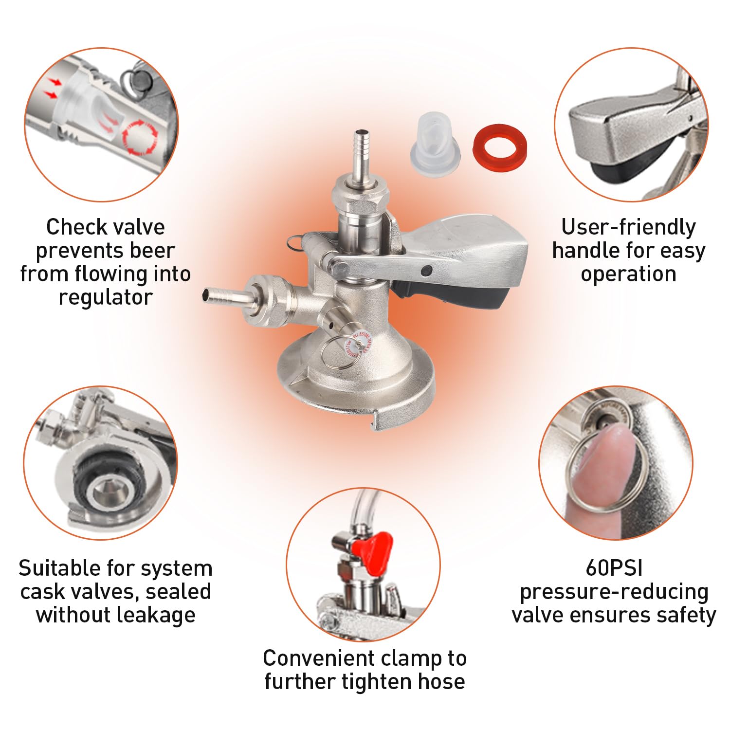 Tissting Coupleur de Fût Type A Acier Inoxydable G5/8 Soupape de Surpression Sécurité Tireuse à Bière