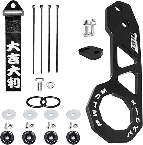 Universalrear - Gancho de remolque de aluminio para carreras, paquete de 4 unidades, parachoques de liberación rápida, anillo de remolque automático