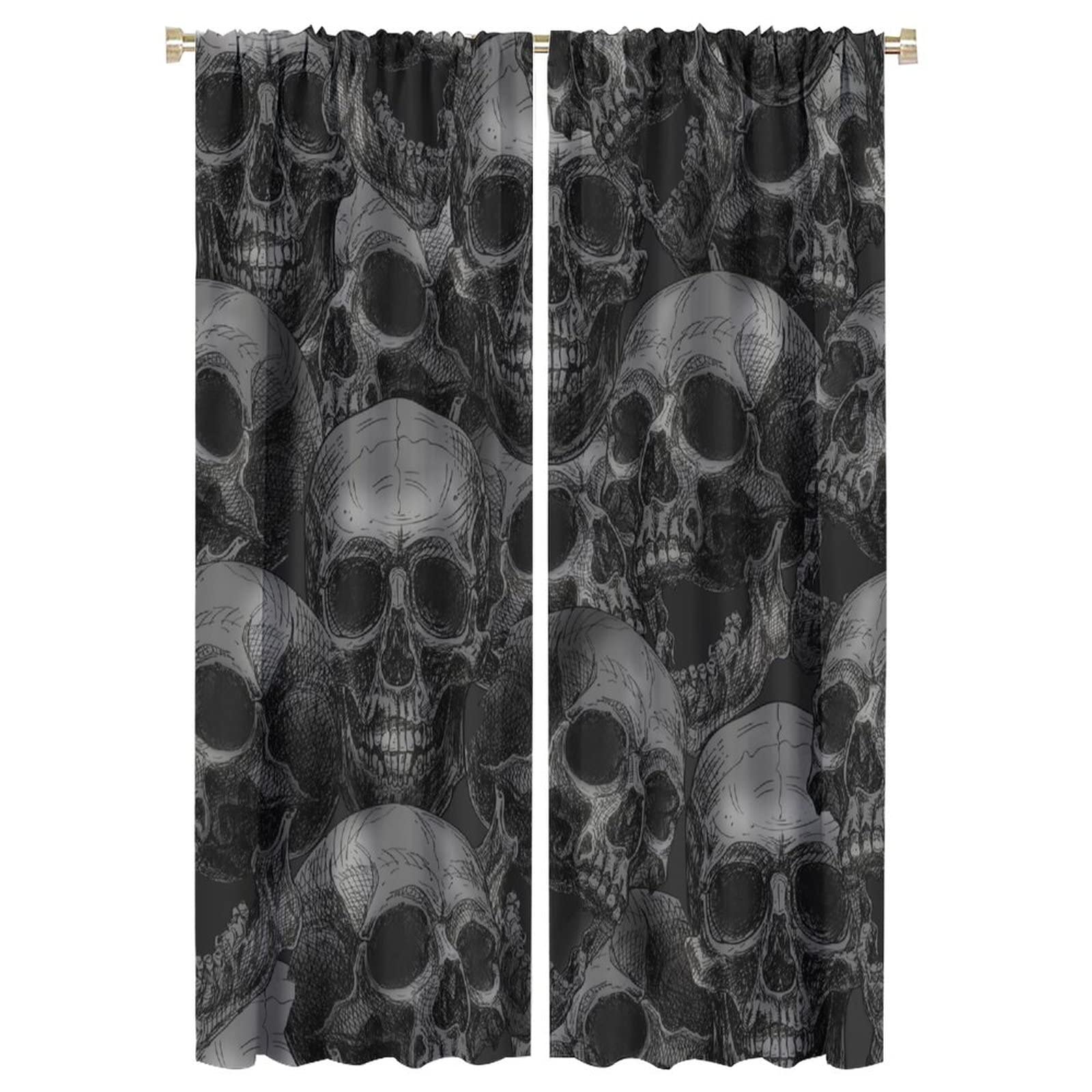 Rideaux occultants et anti-bruit pour chambre d'enfant | Lot de 2 panneaux à motif crâne