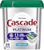 Cascade Platinum Dishwasher Pods, Dishwasher Detergent, Dish Detergent Soap, Fresh, 59 Count