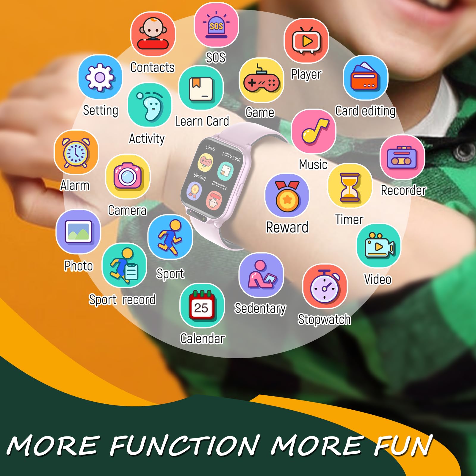 Smart Watch for Kids, 1.85" Fitness Tracker with Heart Rate, Sleep Monitor, IP68 Waterproof Smartwatches with Video Camera Music Player, Pedometer, Game, SOS Button, NO APP/Phone, Gift for Boys Girls.