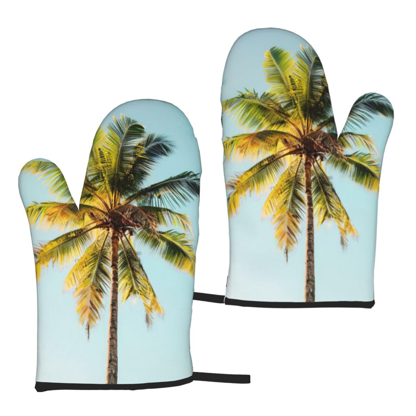 Palm Tree Print Heat Resistant Universal Fit Oven Microwave Gloves Home Cooking Baking Grilling