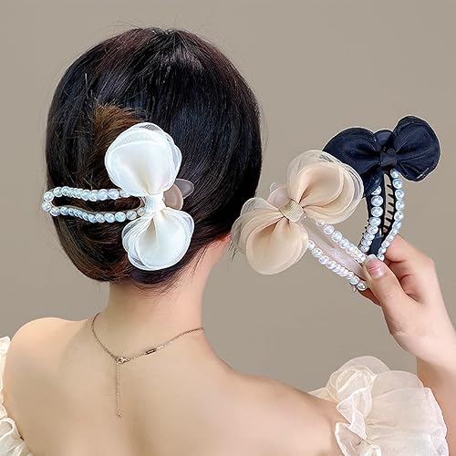 Miniatura 3 de Pinzas para el cabello de perlas para mujer clip para el cabello con pajarita para mujer clip de perla pinzas laterales para el cabello para mujer