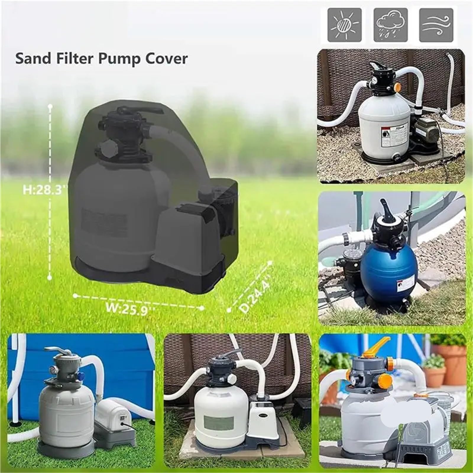 Cubierta impermeable para bomba de filtro de arena de tela Oxford anti-UV, 66 x 62 x 72 cm