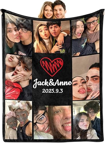 Manta personalizada con imágenes y nombre, manta de franela personalizada, regalo de "Te quiero" para Navidad, cumpleaños, San Valentín, regalo para