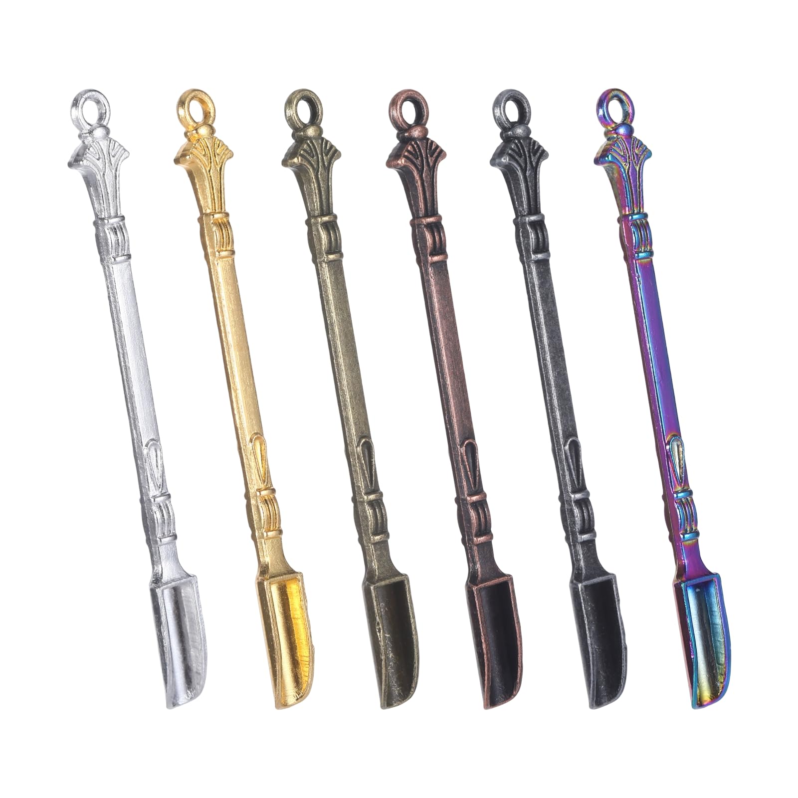 6 Pcs Metal Mini Spoon, Multi-Color Vintage Snuff Spoon, Mini Alloy Keychains, Bulk, Pendant,Craft Jewelry,Kitchen Supplies,Accessories Necklaces,