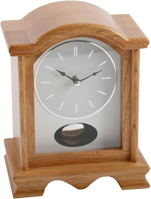 Broken Arch Oak Finish Wooden Mantel Clock with Pendulum