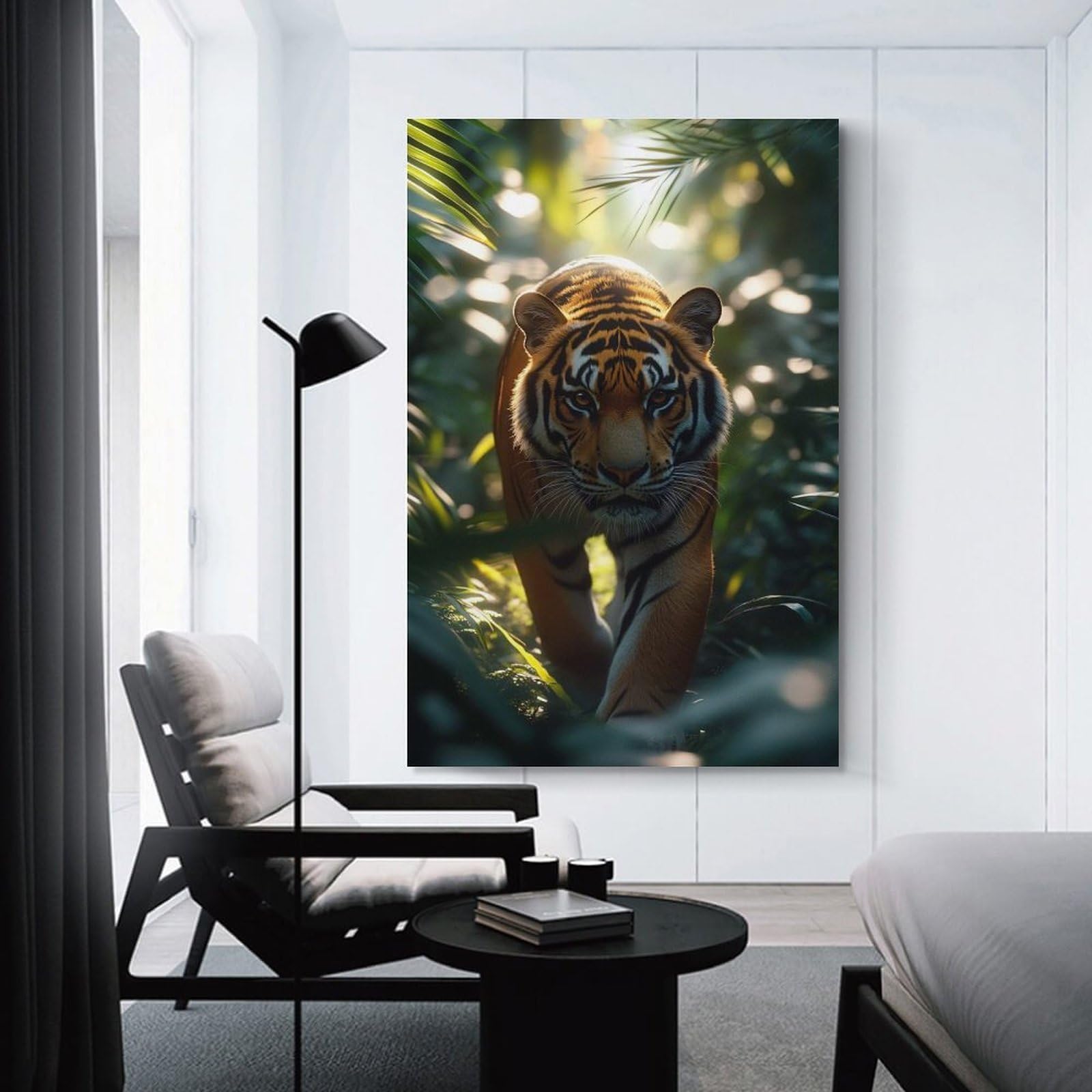 Junmoney Tiger in Jungle Wall Art Print, 12x18inch(30x45cm), for Entryway, Lounge Links Or Small Walls, Decorative Wall Art for Narrow Spaces