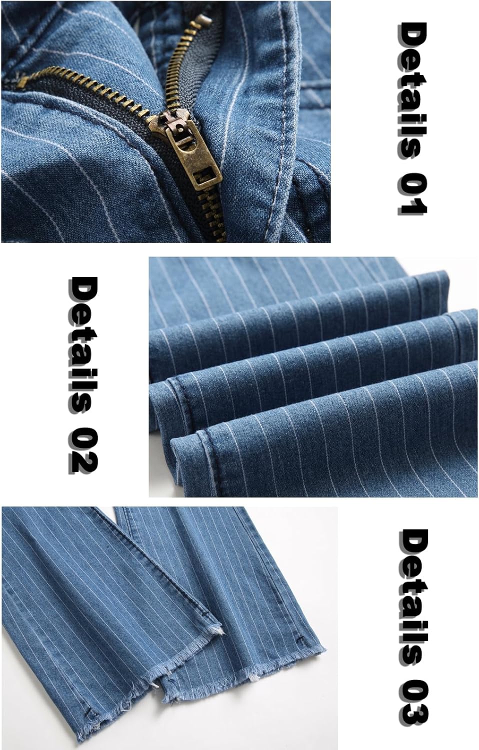 High Waisted Striped Bell Bottom Jeans for Women Stretchy Hem Raw Vintage Wide Leg Flared Denim Pants - Image 4