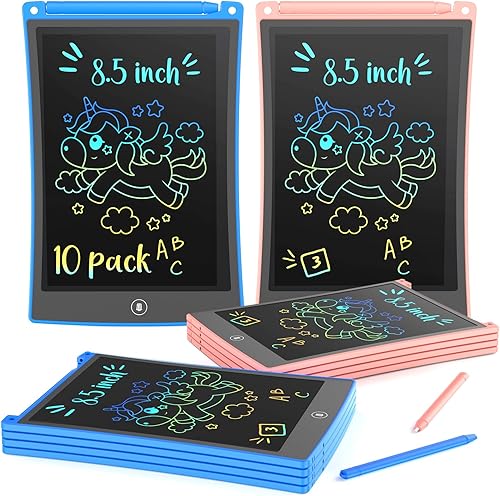 KOKODI Paquete de 10 tabletas de escritura LCD de 8.5 pulgadas para niños, tabla de garabatos colorida, juguetes educativos de viaje para auto,