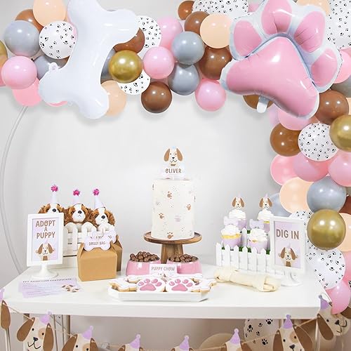 Miniatura 7 de Decoraciones de fiesta de perro, guirnalda de globos de pata de perro rosa, kit de arco de guirnalda de globos de fiesta de perro con pata de perro