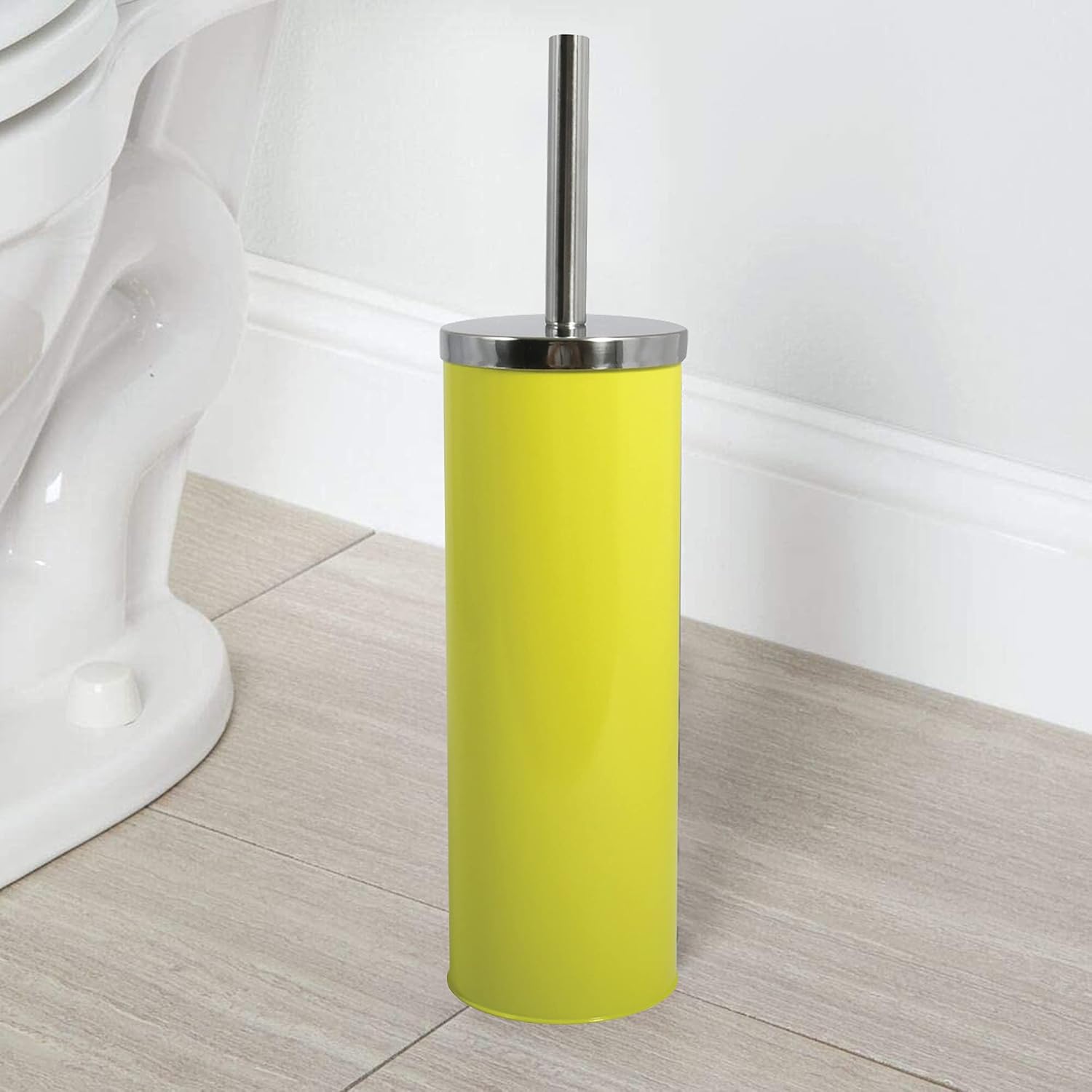 WELLHOME Color Bathroom Decoration Set: 3 Litre Bin and Matching Toilet Brush in Green, Papelera: 25 (Alto) xØ17 cms Escobillero: Ø9,3x38,5 (Alto) cms