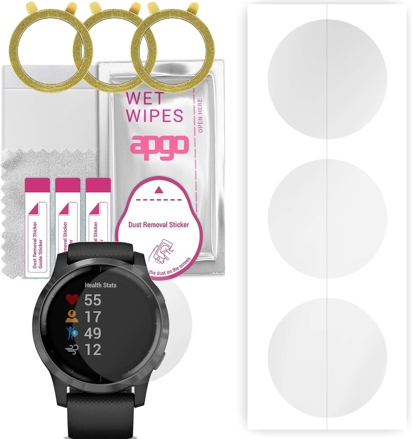 apgo [Pack of 3] Hydrogel Clear Screen Protector for Garmin Vivoactive 4 Smartwatch Flexible Screen Protector with Positioning Aid Scratch-Resistant