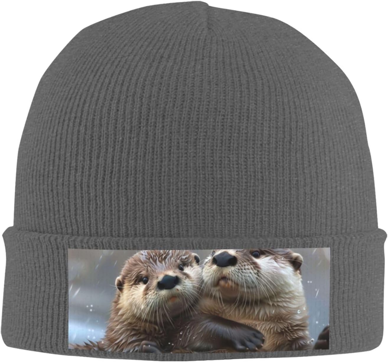Cute Otters -Classic Beanie for Men and Women Winter Knit Hat Warm Thick Double Layer Slouchy Ultra-Soft Hats-Black