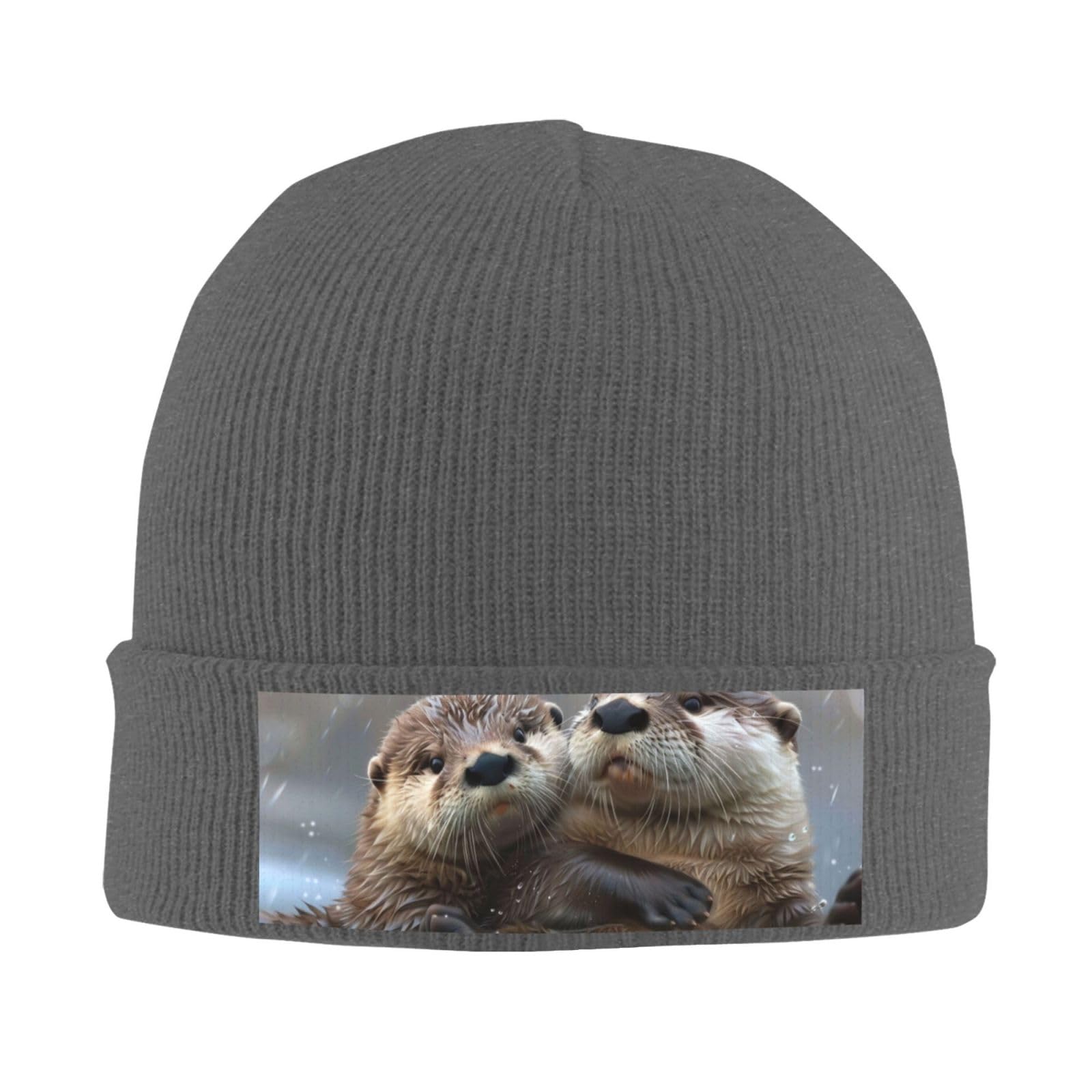 Cute Otters -Classic Beanie for Men and Women Winter Knit Hat Warm Thick Double Layer Slouchy Ultra-Soft Hats-Black