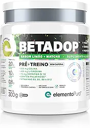 Pré-treino sem Cafeína BETADOP 300g com Vitaminas/Coenzima Q10 Sabor Limão com Matchá elementoPuro