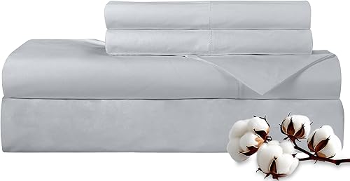 ROYALE LINENS Juego de sábanas de 300 hilos 100% algodón peinado de fibras largas, 4 piezas, 1 sábana bajera, 1 sábana encimera y 2 fundas de