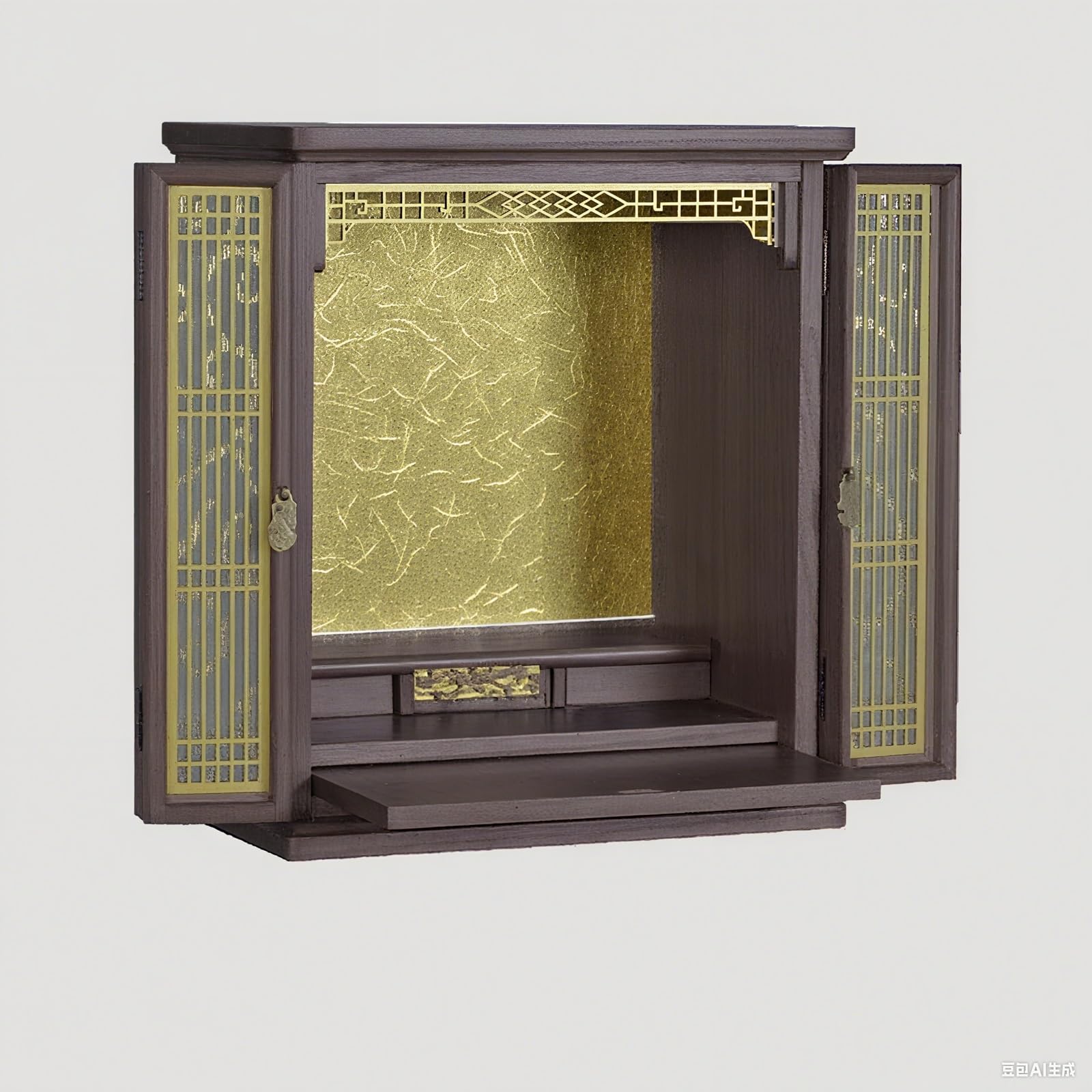 JNTFNE Buddhist Altar Stand With Niche,meditation Table,Buddha Statue LED Lighting,home Worship Table,suitable Spiritual Practice Meditation Cultivation(Walnut Finish,M)
