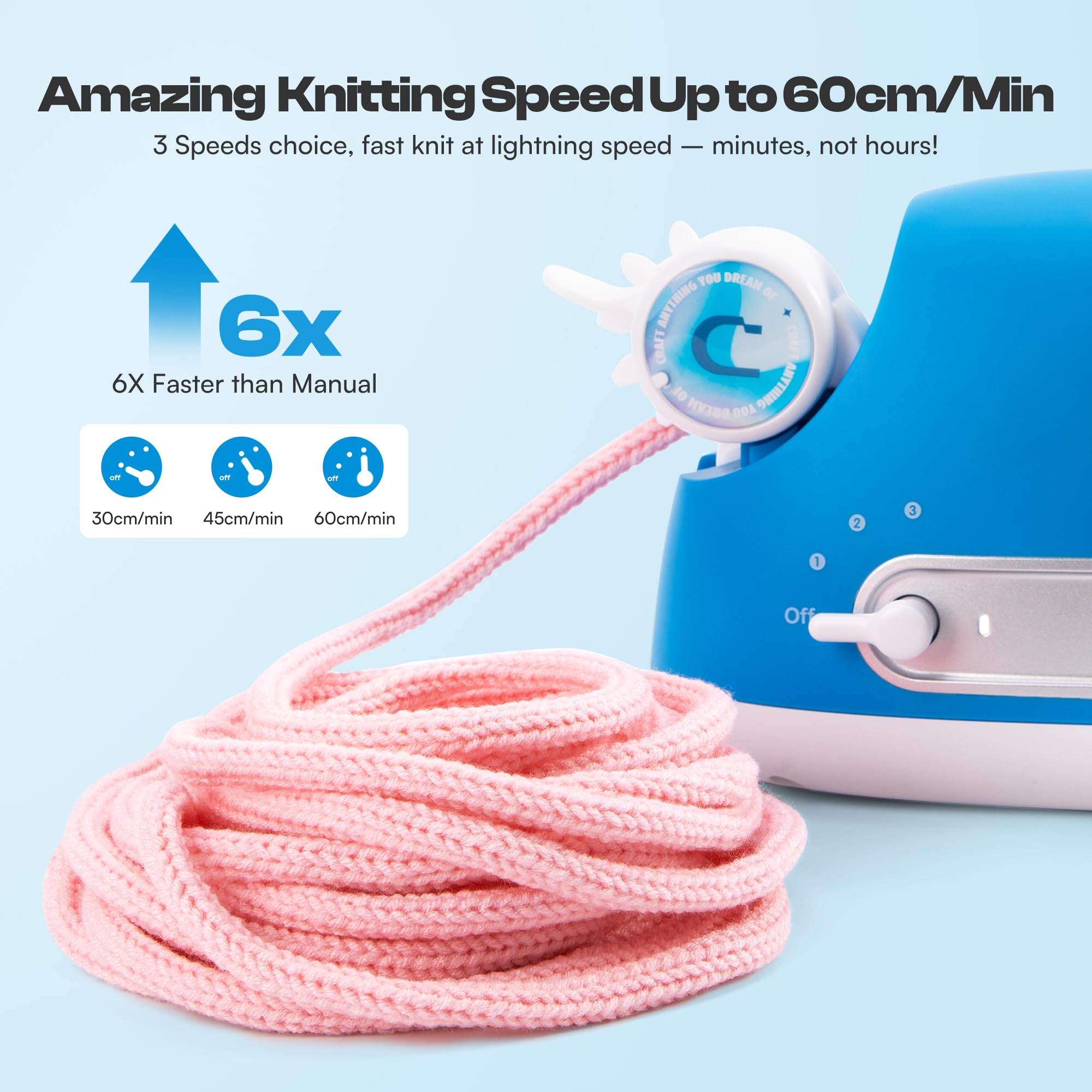 Caydo Tricotin Elettrico Pro, Macchina per Tricotin con Potente Regolabile a 3 Velocità, Macchina Tricotin Elettrica Creazione di iCord in Maglia Filo per Tricotin Automatico Strumento per Maglieria