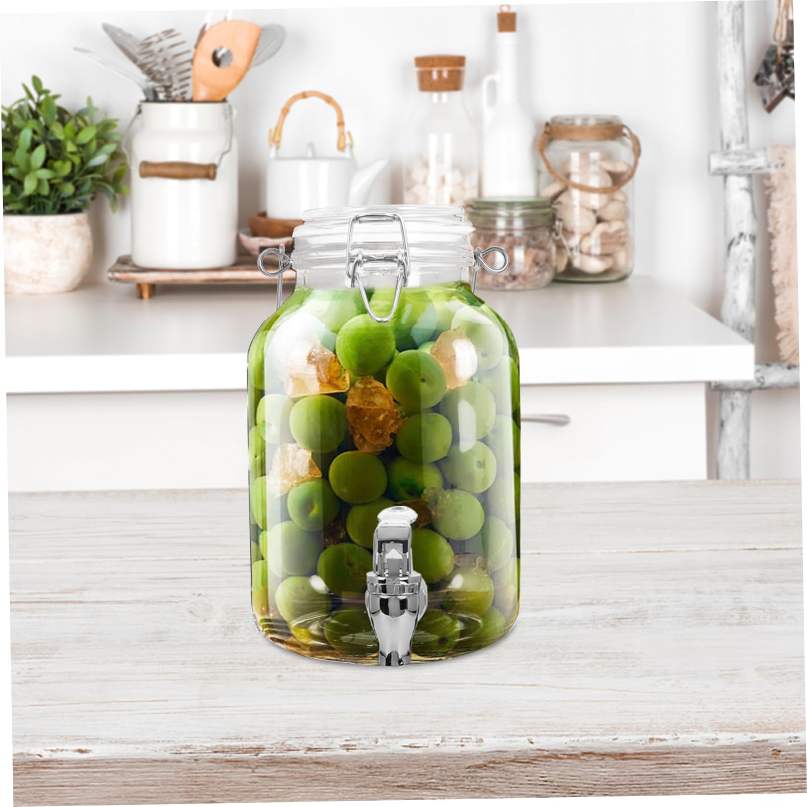 POPETPOP Barattolo in Vetro 3000ml con Coperchio, Grande Capacità | Frigo e Countertop, Uso Juicing, Design Salvaspazio, Contenitore Vetro