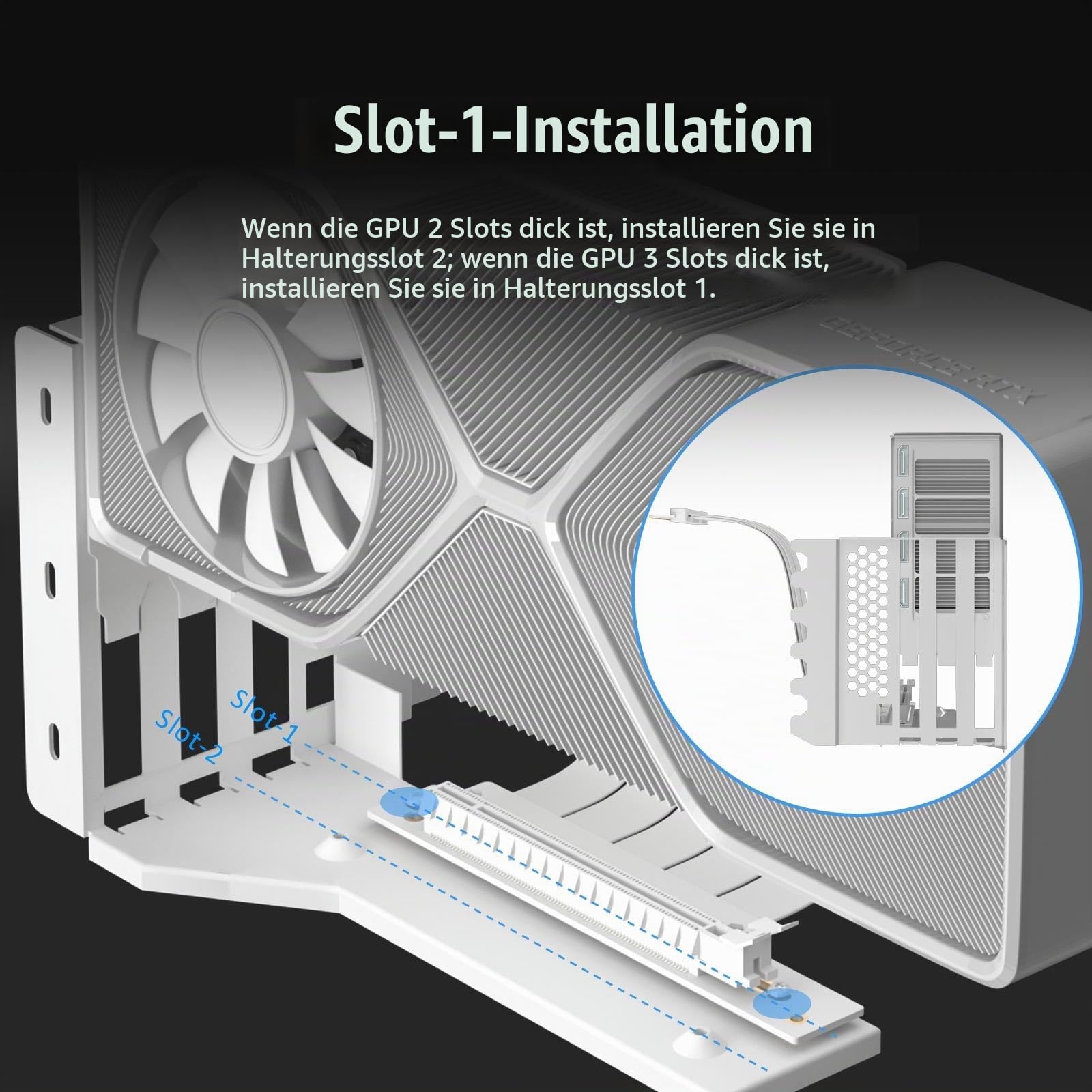 GLOTRENDS 3-Slot GPU Halterung mit 150mm PCIe 5.0 Riser Kabel für GPU Vertikalmontage, Kompatibel mit RTX5090 RTX4090 RX9070 RX7900, PC-Gehäuse mit offenem PCI 7/8-Slot Design