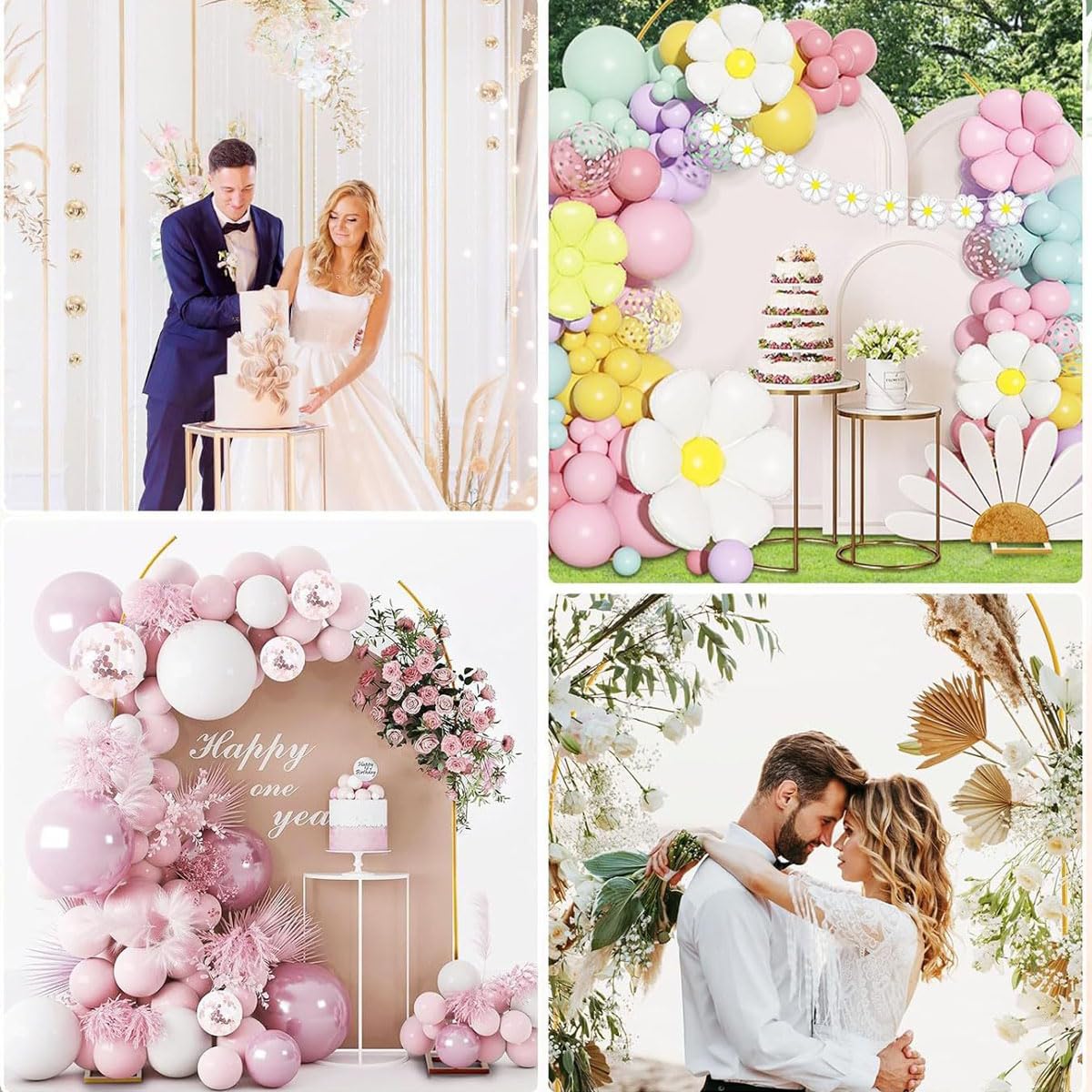 Hochzeitsbogen Hintergrund Ständer, Goldener Metall Bogenständer mit gebogener Spitze, Blumen Bogenrahmen für Hochzeit, Geburtstag, Party, Zeremonie, Jubiläum, Babyparty, Hintergrunddekoration