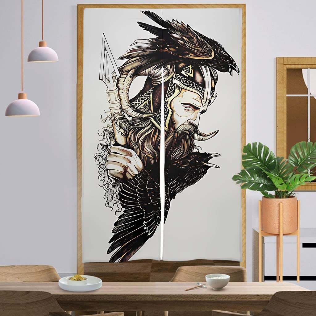 Rideau noren occultant pour porte de chambre style mythologie nordique Valknut