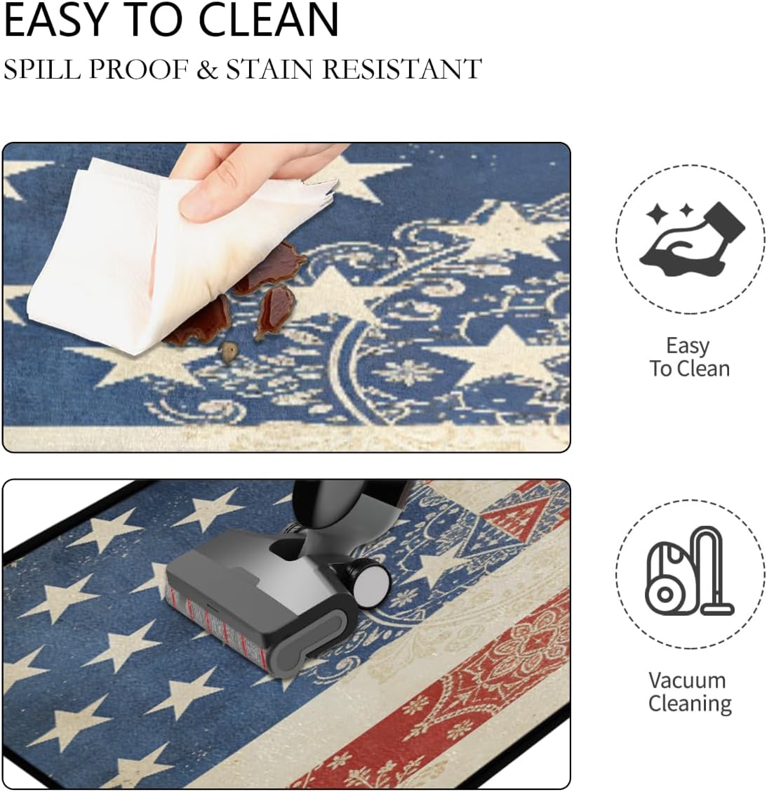 Anti Fatigue Mandala USA Flag Kitchen Mats for Floor 2 Piece Set, Waterproof Non Slip Boho Kitchen Floor Rugs, Comfort Standing Mat for Sink Laundry & Home Kitchen 17"x47"+17"x29"