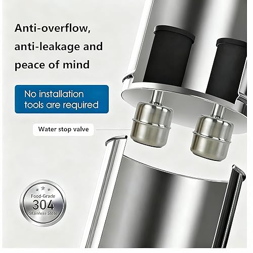 Miniatura 2 de Kit completo de sistema de filtro de agua por gravedad de 2.25 G, acero inoxidable con mango, 2 válvulas de cierre, 4 tazas y soportes, encimera, 2