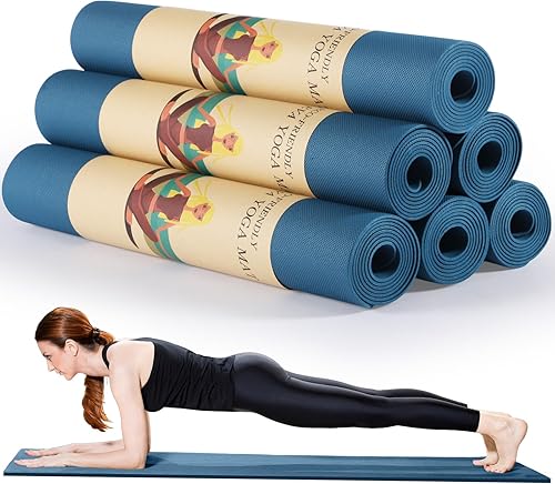 Miniatura 8 de Timgle Paquete de 6 alfombrillas de yoga antideslizantes a granel para ejercicio, esterilla de yoga gruesa, antideslizante, resistente a desgarros,